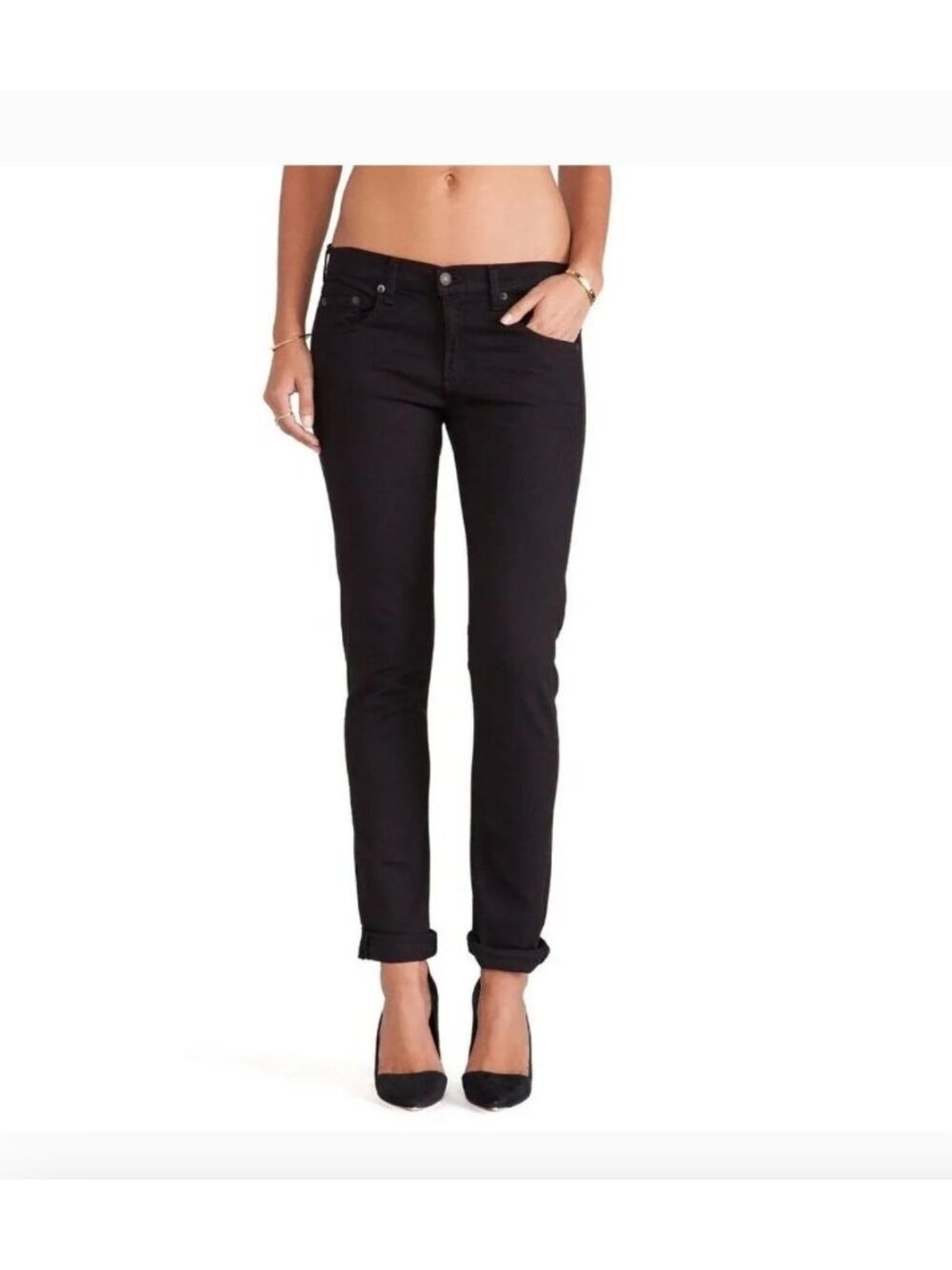 Rag & Bone The Dre Mid-Rise Slim Boyfriend Jeans Size 27 Aged Black Stretch Cott